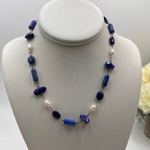 Margo Morrison Blue Lapis‎ Combination Freshwater White Pearl Swarovski Crystal